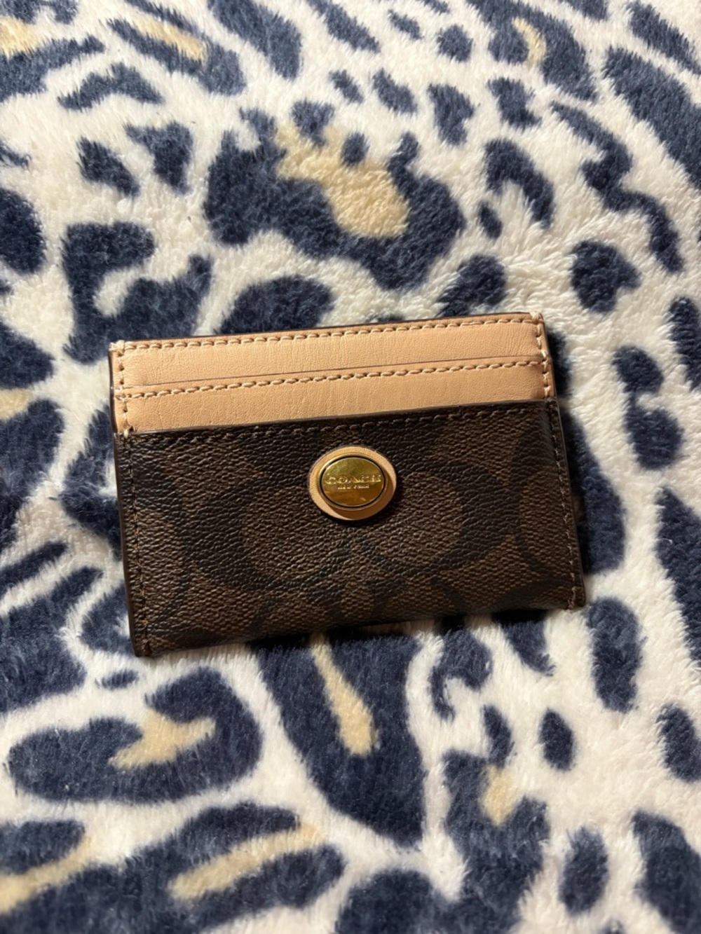 Coach Brown Signature Card Case with Tan Topstitch